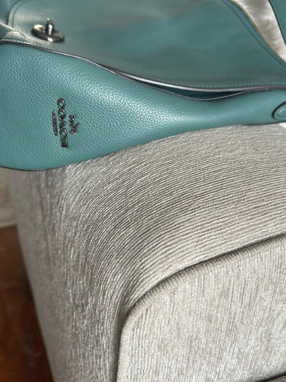 Rare color, Coach Turquoise Pebbled Leather Turnlock Hobo Bag - Picture 2 of 2